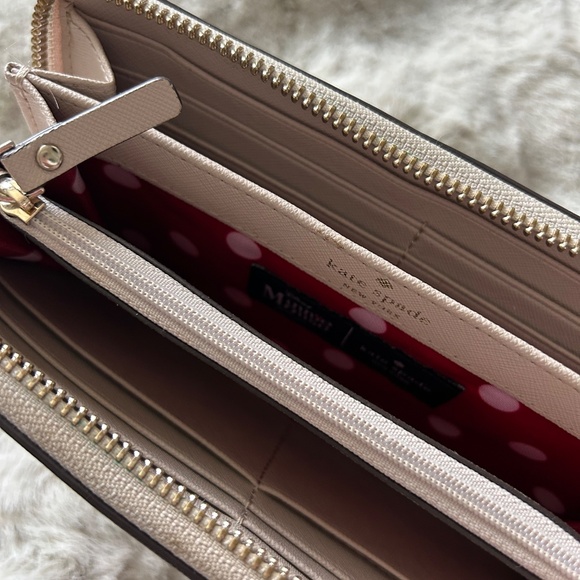 Kate Spade Minnie Mouse Long Zip Around Leather Wallet Tan - Picture 3 of 5